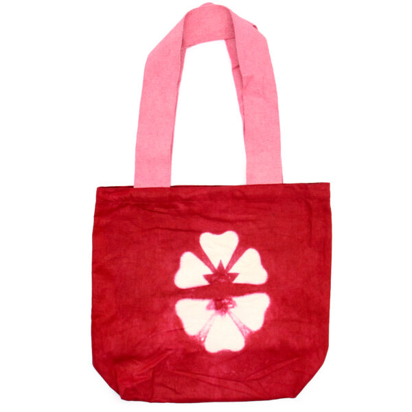 Sac en Coton Tye-Dye Naturel (8oz) - 38x42x12cm - Fleur Marron - Anse Rose- Vendu par 1