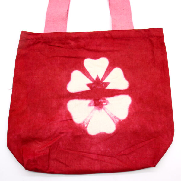 Sac en Coton Tye-Dye Naturel (8oz) - 38x42x12cm - Fleur Marron - Anse Rose- Vendu par 1 – Image 2