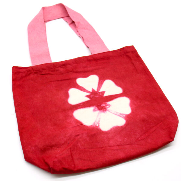 Sac en Coton Tye-Dye Naturel (8oz) - 38x42x12cm - Fleur Marron - Anse Rose- Vendu par 1 – Image 3