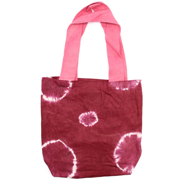 Sac en Coton Tye-Dye Naturel (8oz) - 38x42x12cm - Anneaux Marron - Anse Rose- Vendu par 1
