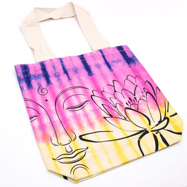Sac en coton Tye-Dye (6oz) - 38x42x12cm - Lotus Bouddha - Multi Col - Anse Naturelle- Vendu par 1