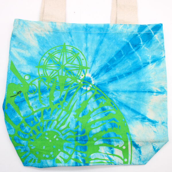 Sac en Coton Tye-Dye (6oz) - 38x42x12cm - Coquillage - Bleu/Vert - Anse Verte- Vendu par 1 – Image 2