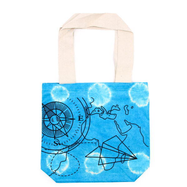 Sac en Coton Tye-Dye (6oz) - 38x42x12cm - Boussole - Bleu - Anse Naturelle- Vendu par 1