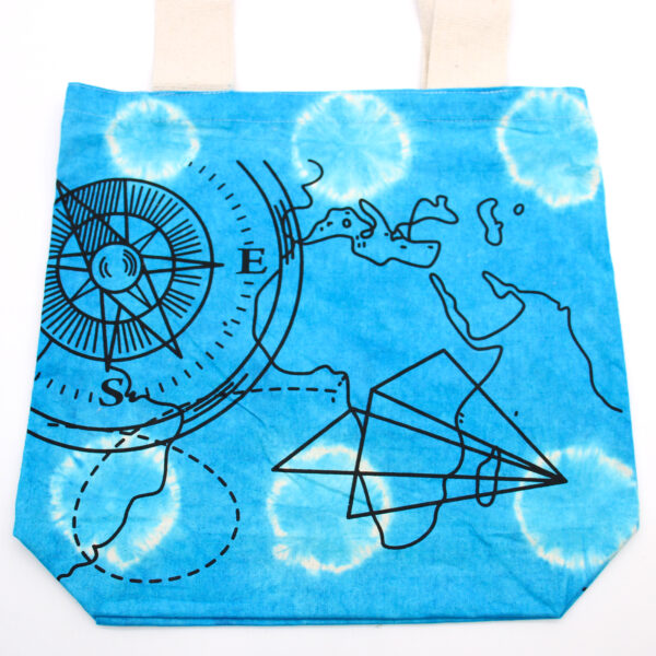 Sac en Coton Tye-Dye (6oz) - 38x42x12cm - Boussole - Bleu - Anse Naturelle- Vendu par 1 – Image 2