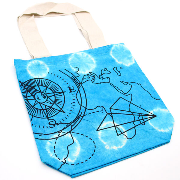 Sac en Coton Tye-Dye (6oz) - 38x42x12cm - Boussole - Bleu - Anse Naturelle- Vendu par 1 – Image 3