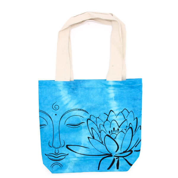 Sac en Coton Tye-Dye (6oz) - 38x42x12cm - Bouddha Lotus - Bleu - Anse Naturel- Vendu par 1