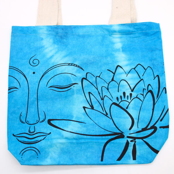 Sac en Coton Tye-Dye (6oz) - 38x42x12cm - Bouddha Lotus - Bleu - Anse Naturel- Vendu par 1 – Image 2