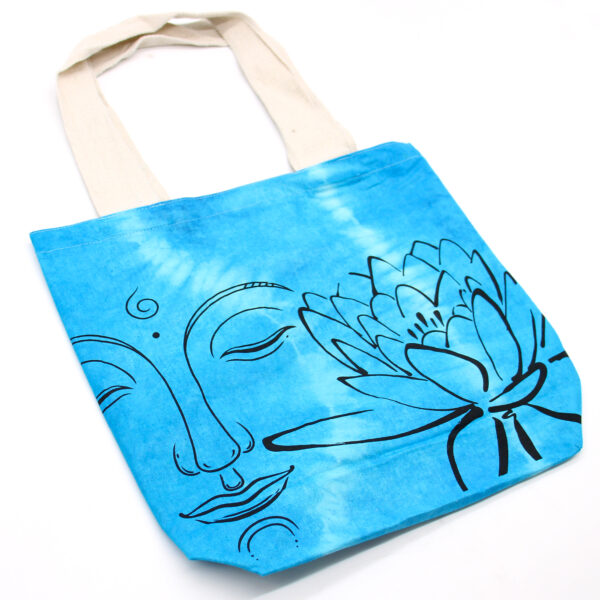 Sac en Coton Tye-Dye (6oz) - 38x42x12cm - Bouddha Lotus - Bleu - Anse Naturel- Vendu par 1 – Image 3