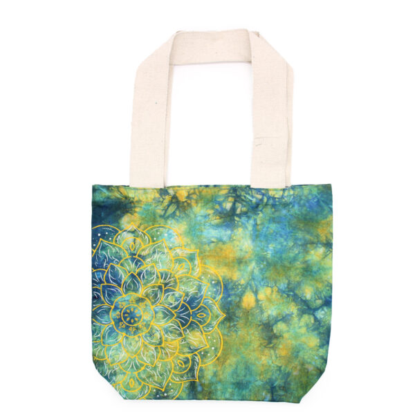 Sac en coton Tye-Dye (6oz) - 38x42x12cm - Mandela - Vert/Bleu - Anse Naturel- Vendu par 1