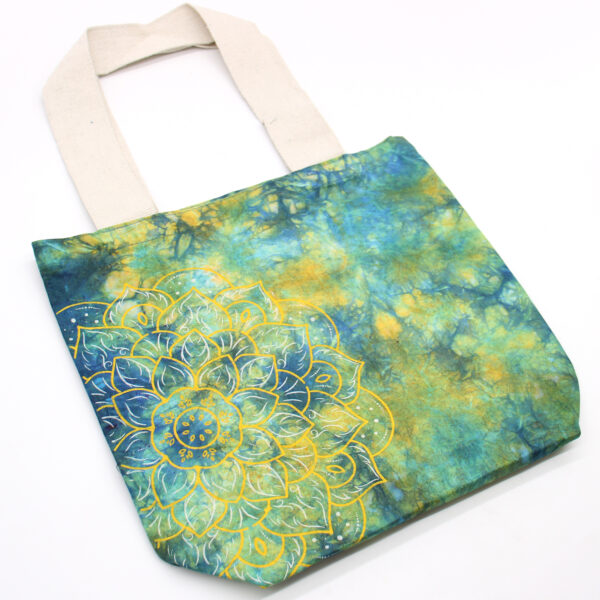 Sac en coton Tye-Dye (6oz) - 38x42x12cm - Mandela - Vert/Bleu - Anse Naturel- Vendu par 1 – Image 3