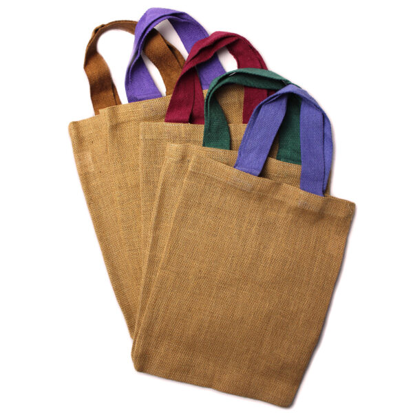 Sac fourre-tout en jute - Poignée de couleur rouge- Vendu par 1