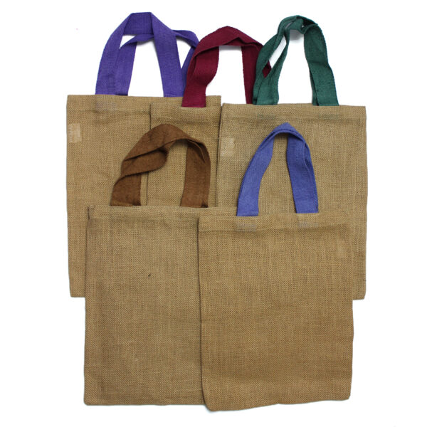 Sac fourre-tout en jute - Poignée de couleur rouge- Vendu par 1 – Image 2
