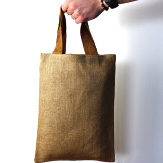 Sac fourre-tout en jute - Poignée de couleur marron- Vendu par 1