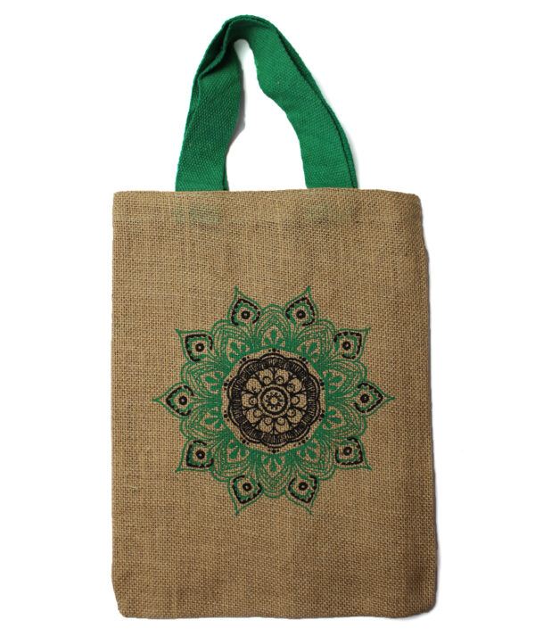 Sac fourre-tout en jute - Dessins mystiques - Mandala Rose- Vendu par 1