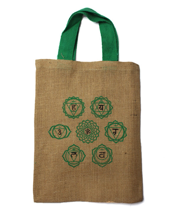 Sac fourre-tout en jute - Dessins mystiques - 7 Chakras- Vendu par 1