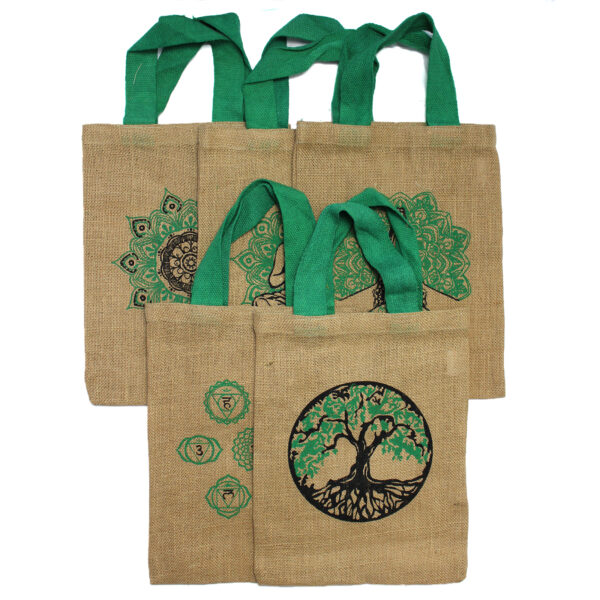 Sac fourre-tout en jute - Dessins mystiques - Mandala Rose- Vendu par 1 – Image 3