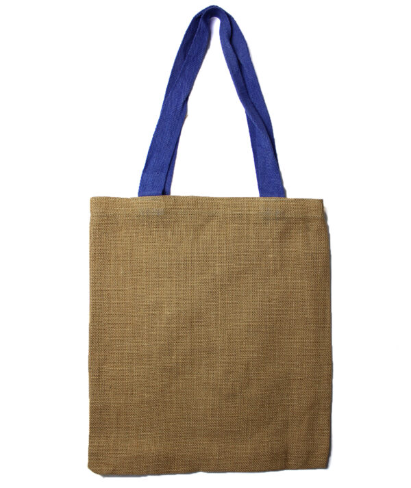 Grand sac fourre-tout en jute - anse de couleur bleue- Vendu par 1