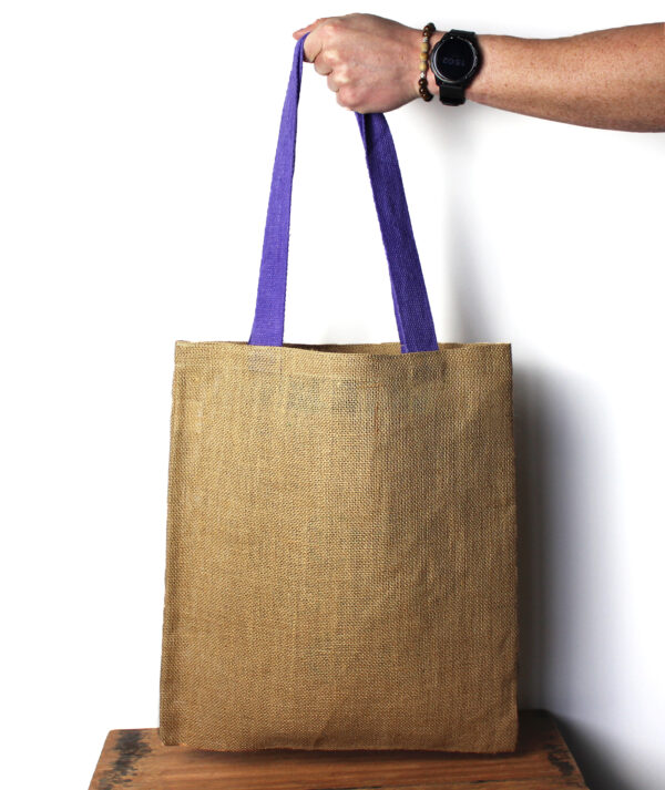Grand sac fourre-tout en jute - Poignée de couleur violette- Vendu par 1