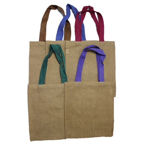 Grand sac fourre-tout en jute - Poignée de couleur violette- Vendu par 1 – Image 2