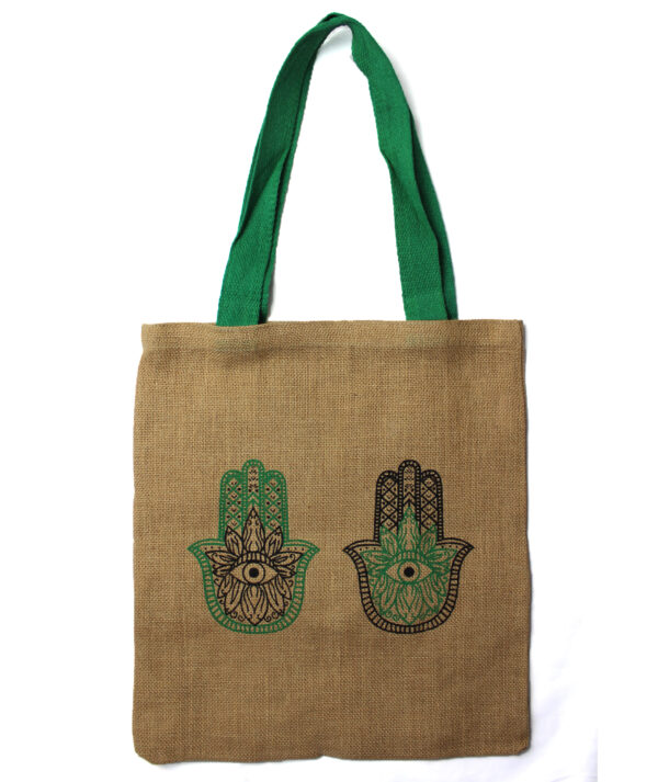Grand sac fourre-tout en jute - Dessins mystiques - Mandala Elephant- Vendu par 1 – Image 3