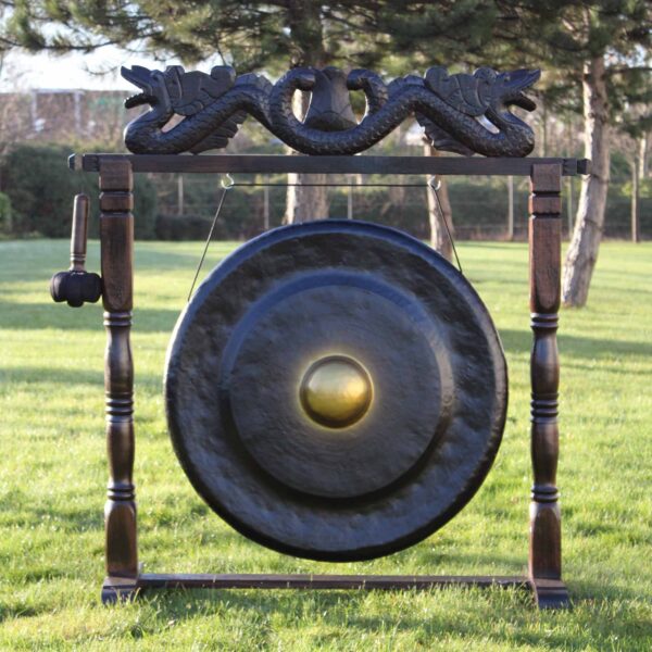 Grand Gong sur Support Antique Marron - 80 cm - Noir- Vendu par 1 – Image 4