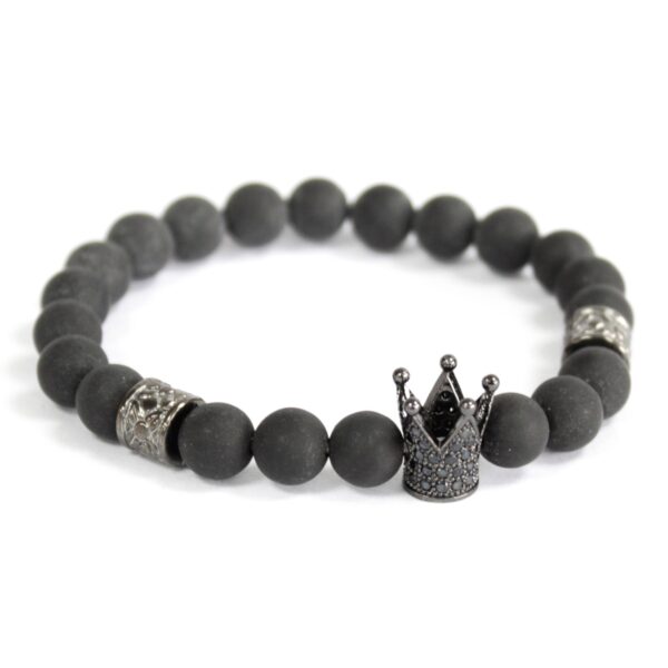 Couronne de Cristal / Agate Noire - Bracelet de Pierres Précieuses- Vendu par 1