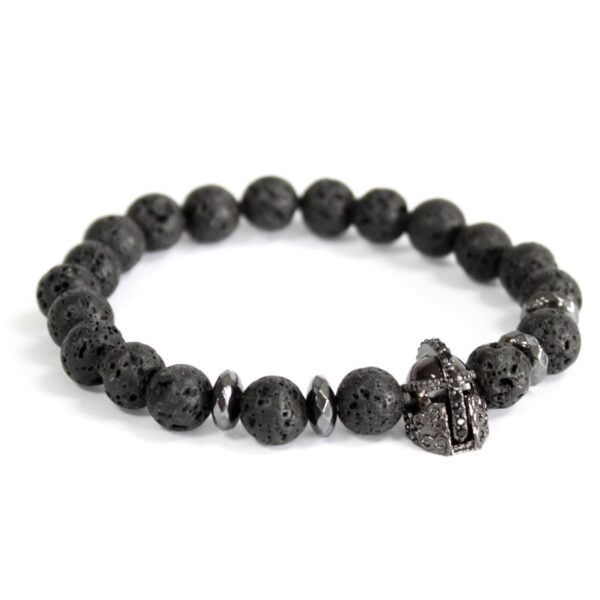 Casque de Chevalier / Pierre de Lave - Bracelet de Pierres Précieuses- Vendu par 1