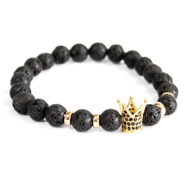 Couronne d'Or / Pierre de Lave - Bracelet de Pierres Précieuses- Vendu par 1