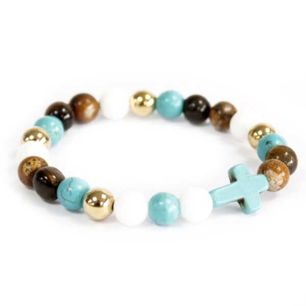 Croix Turquoise / Perles Royales - Bracelet Pierres Précieuses- Vendu par 1
