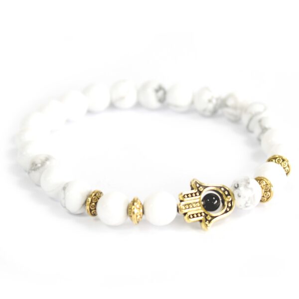 Hamsa Or / Pierre Blanche - Bracelet Pierres Précieuses- Vendu par 1