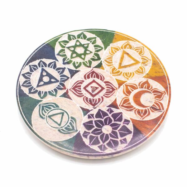 Porte-encens disque en stéatite 10 cm - Sept Chakras- Vendu par 1
