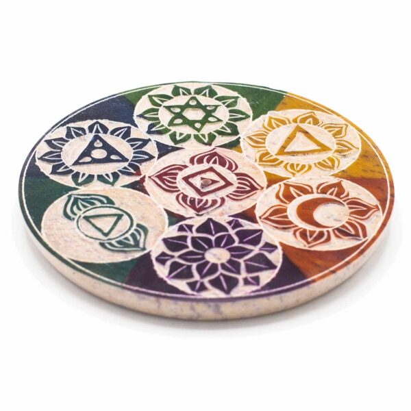 Porte-encens disque en stéatite 10 cm - Sept Chakras- Vendu par 1 – Image 2
