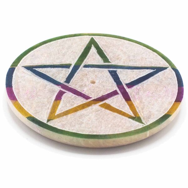 Porte-encens disque en stéatite 8 cm - Pentagone- Vendu par 1 – Image 2