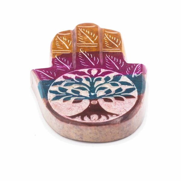 Porte-encens Hamsa en pierre stéatite 9x6cm - Arbre de vie- Vendu par 1 – Image 2