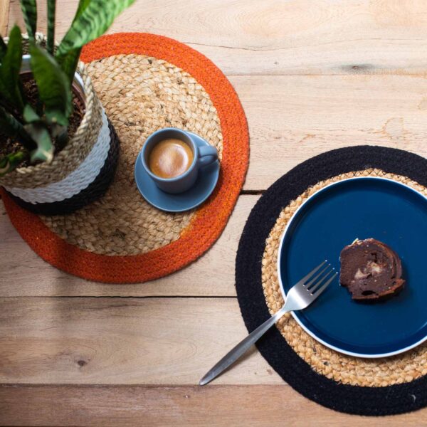Set de Table Naturel - Jute & Coton 30cm - Bordure Noire- Vendu par 1 – Image 4