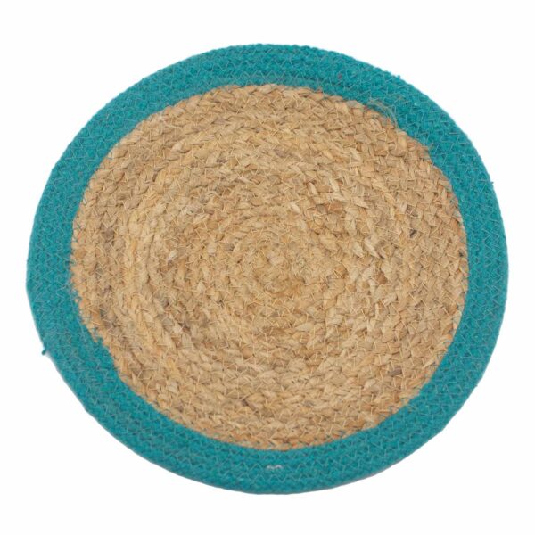 Set de Table Naturel - Jute & Coton 30cm - Bordure Sarcelle- Vendu par 1