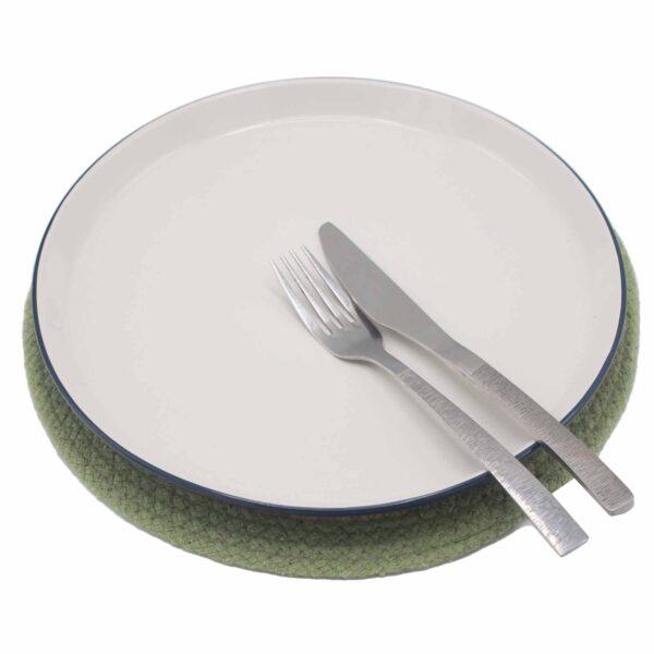 Set de Table Naturel - Jute & Coton 30cm - Bordure Olive- Vendu par 1 – Image 2