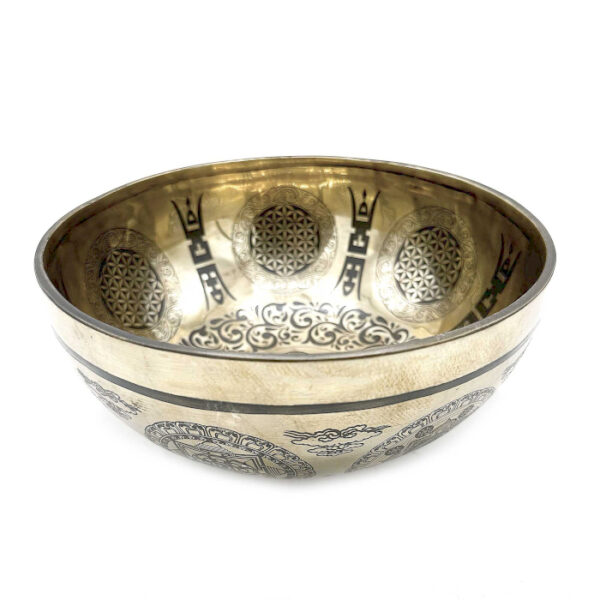 Bol Gravé de Guérison Tibétain - 21 cm - 7 Chakras & Fleur de Vie- Vendu par 1