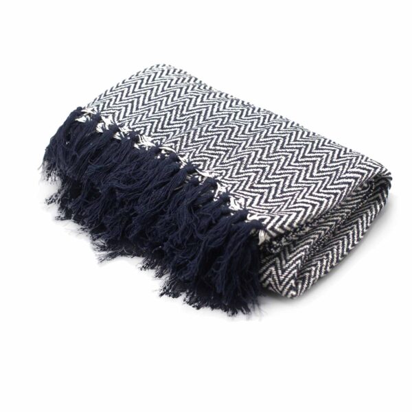 Plaid Confort Boho - 125x150cm - Zigzag Marine- Vendu par 1 – Image 2