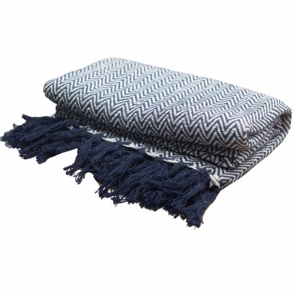 Plaid Confort Boho - 125x150cm - Zigzag Marine- Vendu par 1 – Image 3