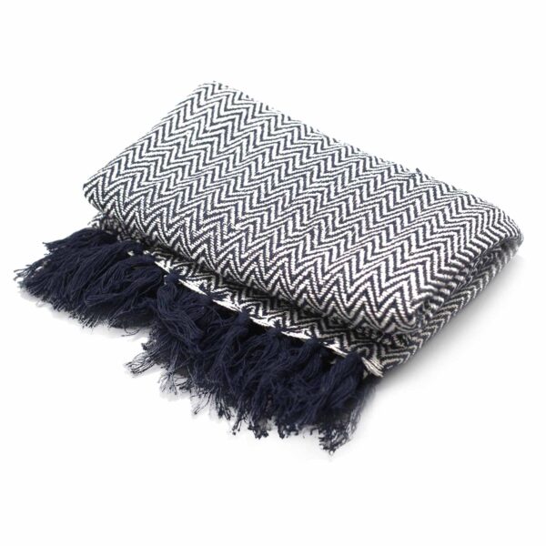Plaid Confort Boho - 125x150cm - Zigzag Marine- Vendu par 1 – Image 4