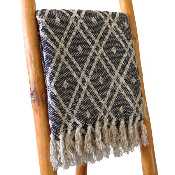 Plaid Confort Boho -125x150cm - Régence Noir & Beige- Vendu par 1