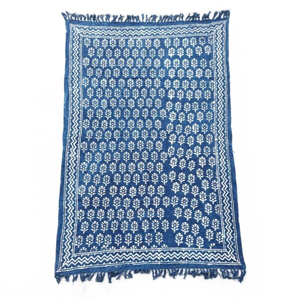 Plaid Indigo Fait Main - 170x120cm - Fleur de Chhota- Vendu par 1 – Image 2