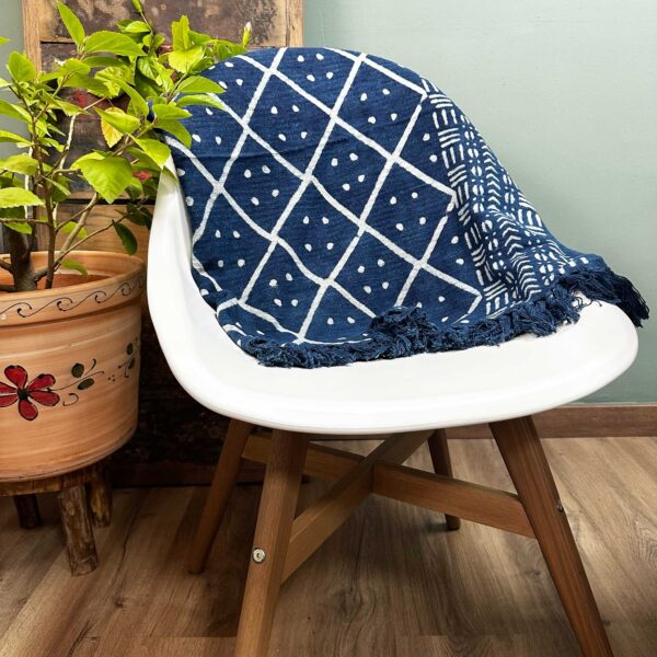 Plaid Indigo Fait Main - 170x120cm - Minuit Heerak- Vendu par 1