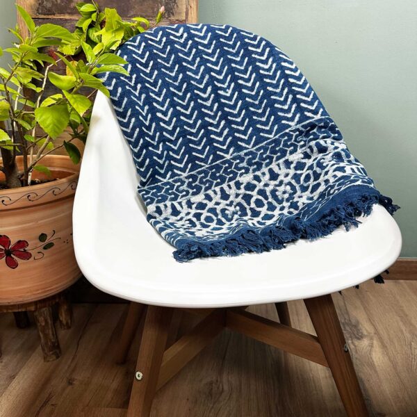Plaid Indigo Fait Main - 170x120cm - Flèches Seedha- Vendu par 1