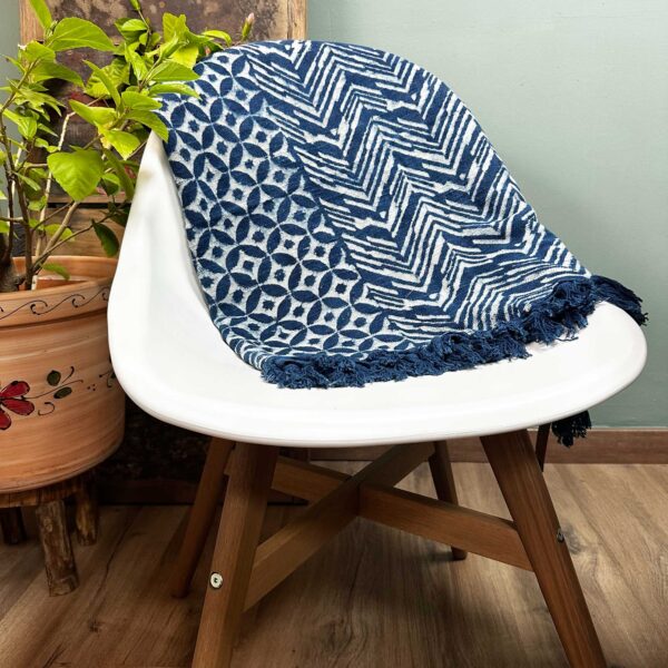 Plaid Indigo Fait Main - 170x120cm - Vagues Namoona- Vendu par 1