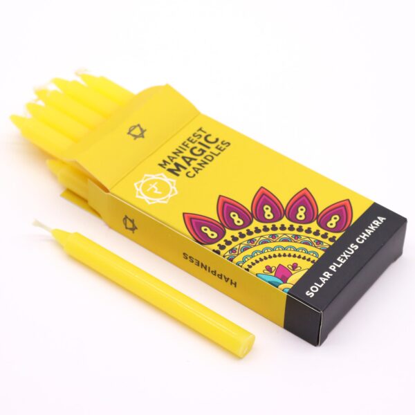 Bougies Magiques Manifeste (pack de 12) - Jaune - Chakra du Plexus Solaire- Vendu par 1 – Image 2