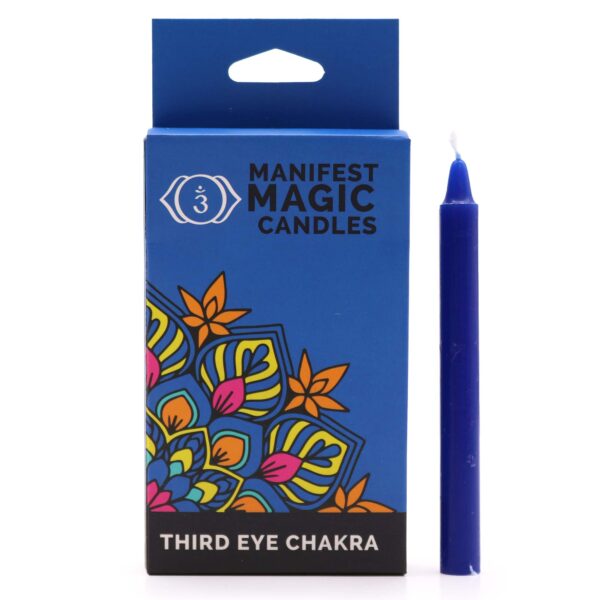 Bougies Magiques Manifestes (pack de 12) - Bleu Foncé - Chakra du Troisième Oeil- Vendu par 1