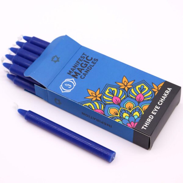 Bougies Magiques Manifestes (pack de 12) - Bleu Foncé - Chakra du Troisième Oeil- Vendu par 1 – Image 3