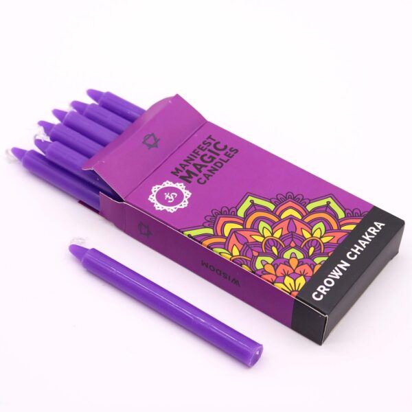 Bougies Magiques Manifestes (pack de 12) - Violet - Chakra de la Couronne- Vendu par 1 – Image 3